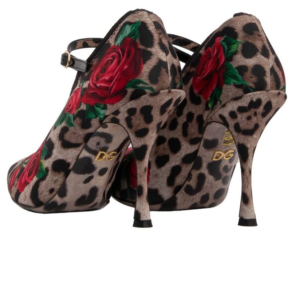 Dolce & Gabbana - Leopard Rose Fabric Leather Pumps Heels LORI Black Brown Red E - Picture 3 of 5